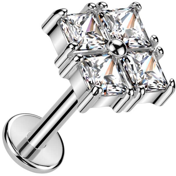 Labret square 4 zirconias Push-In
