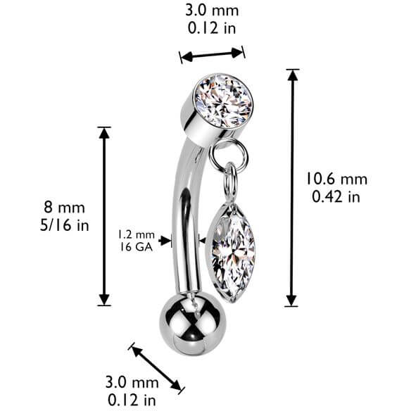 Titanium Curved Barbell dangle zirconia Push-In