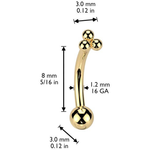Titanium Curved Barbell 3 small balls Push-In