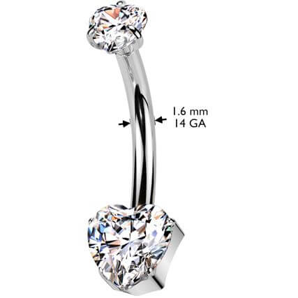 Titanium Belly Button Piercing heart zirconia Push-In