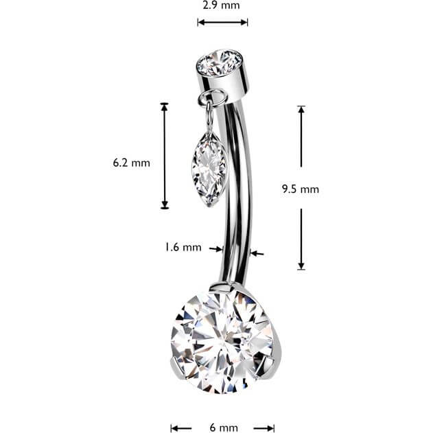 Titane Piercing Nombril Zircone Petit Pendentif Enfoncer
