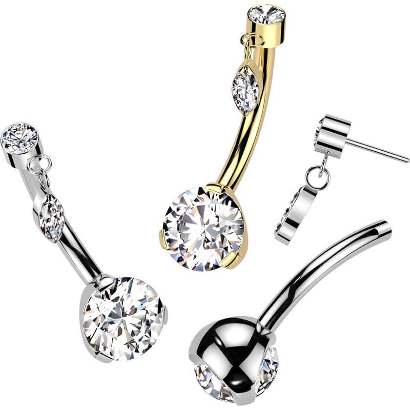 Titane Piercing Nombril Zircone Petit Pendentif Enfoncer