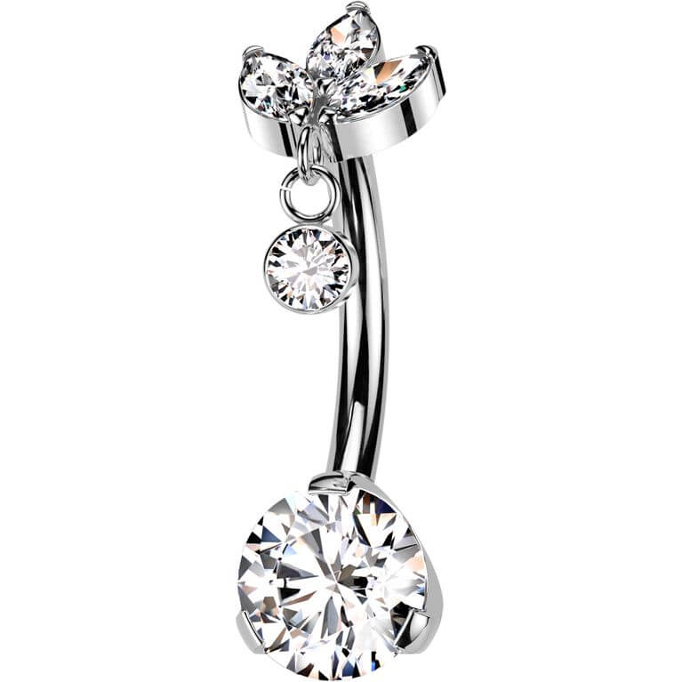 Tytan kolczyk do pępka mała zawieszka cyrkonie szlif markizowy push-in