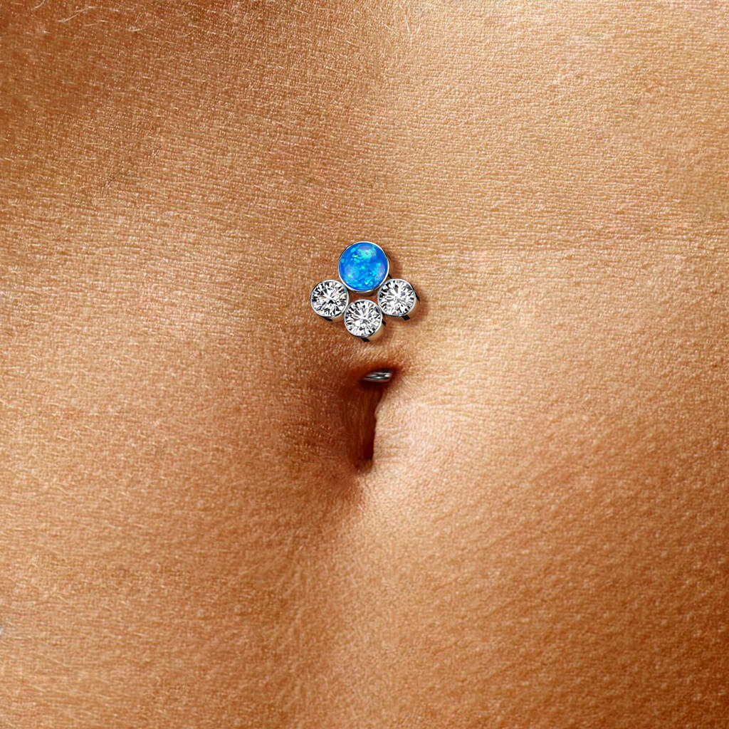Titanio Piercing ombligo Circonita Ópalo Plata Push In