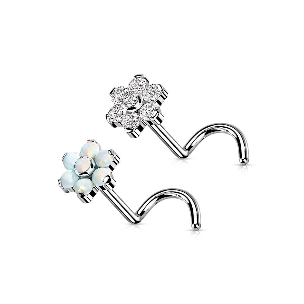 Titanio Screw Nasale Fiore di Zirconi / Opali / Argento Push-In