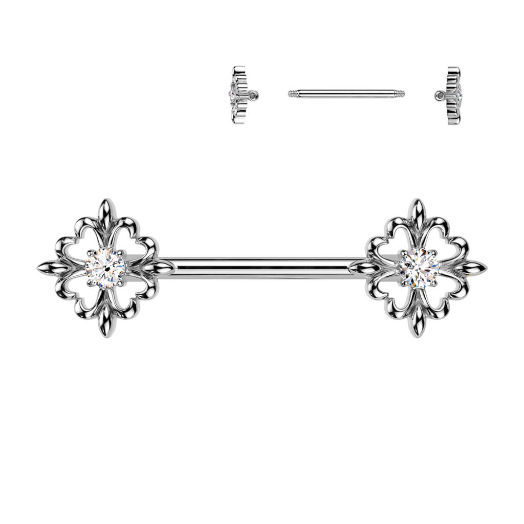 Nipple Piercing fleur de lis ends zirconia