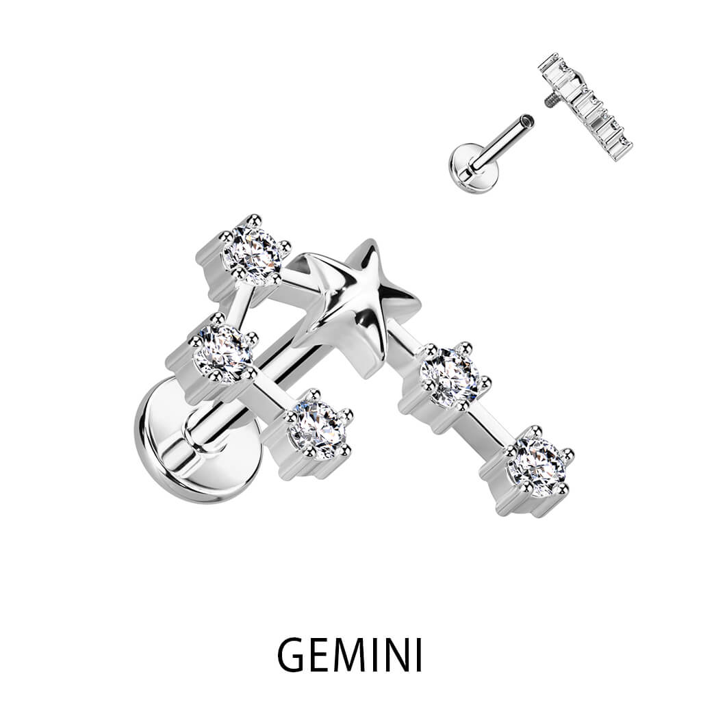 Labret Segni zodiacali Zirconi e Argento Filettatura Interna
