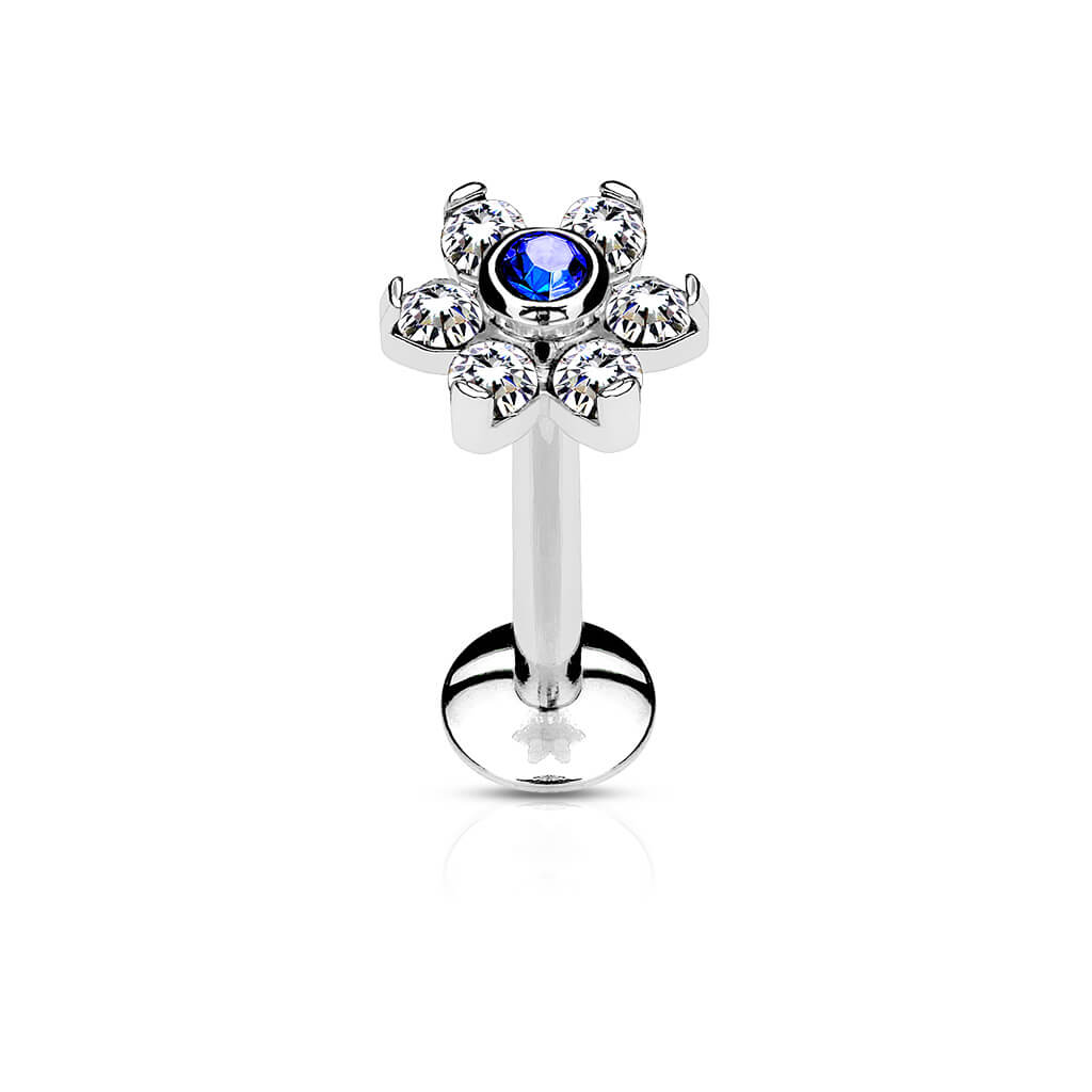 Labret Fiore di zirconi e argento Filettatura Interna