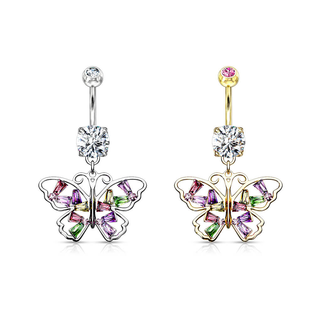 Piercing ombligo Mariposa de colores colgante Circonita