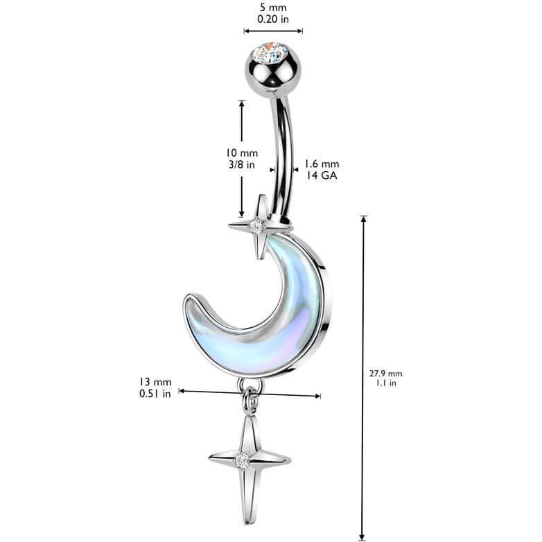 Belly Button Piercing crescent moon cross dangle zirconia