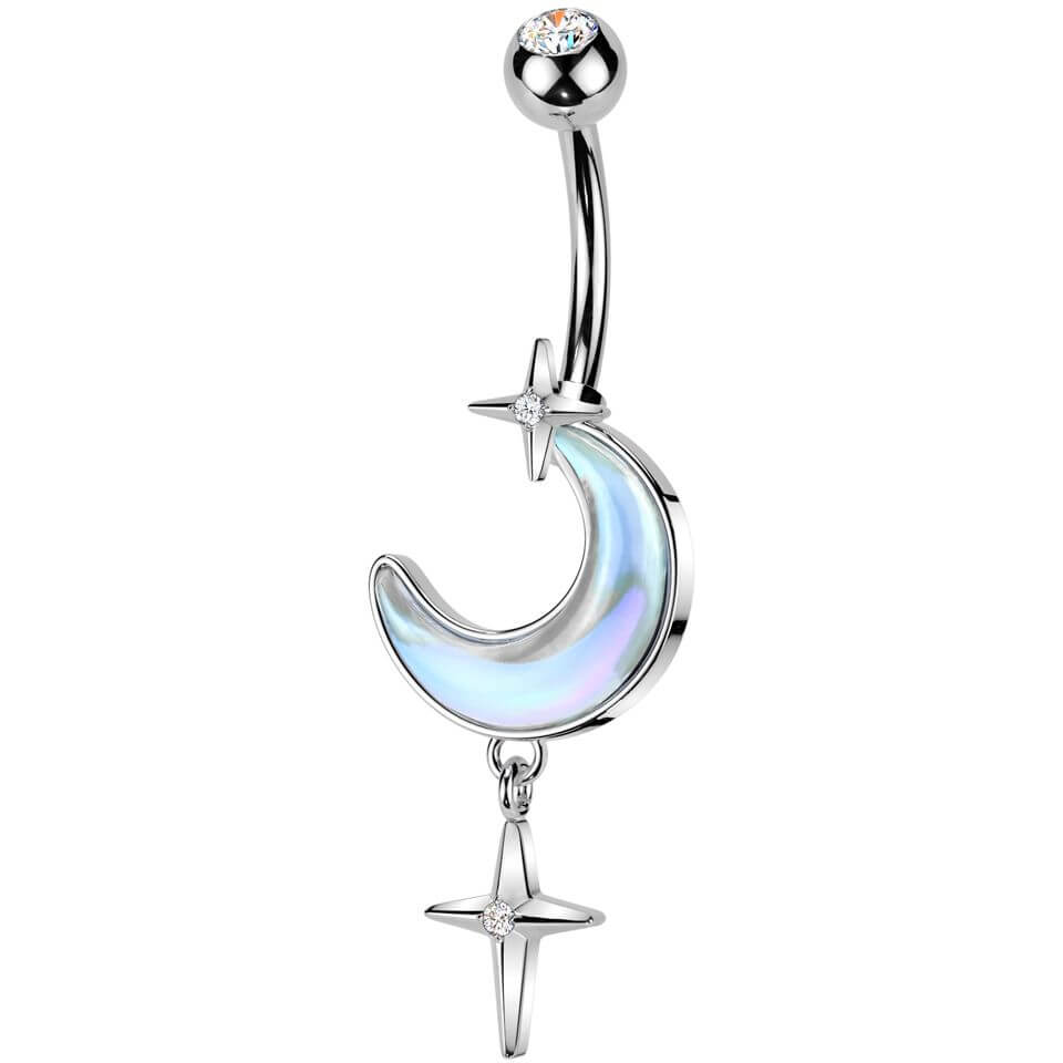 Belly Button Piercing crescent moon cross dangle zirconia