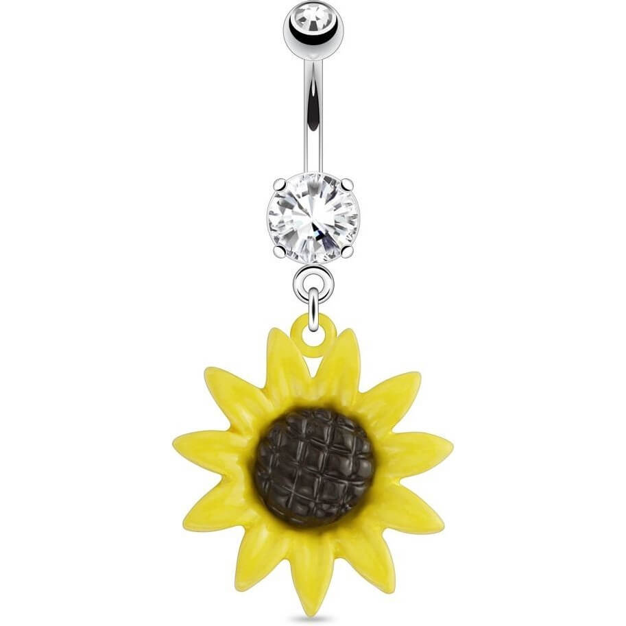 Piercing Ombelico Argento e zircone con pendente a girasole