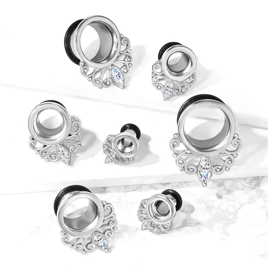 Túnel Anillo vintage de plata con circonita y junta tórica de silicona