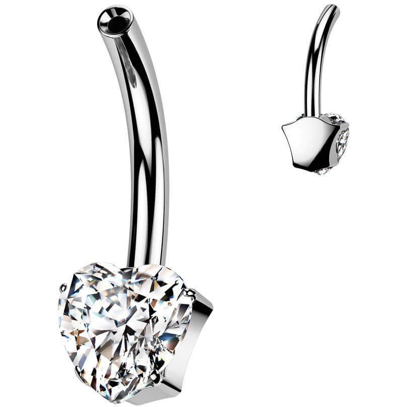 Titanium belly button pin heart zirconia Push-In