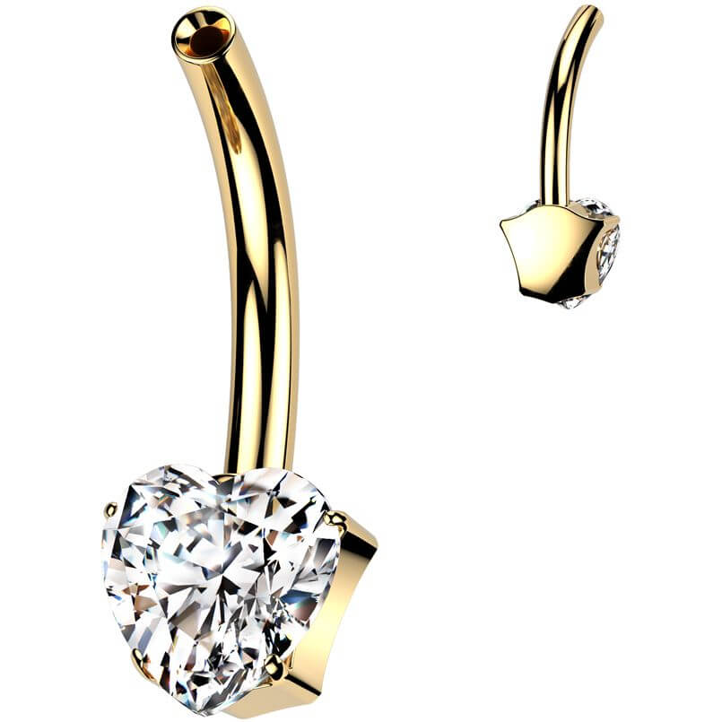 Titanium belly button pin heart zirconia Push-In