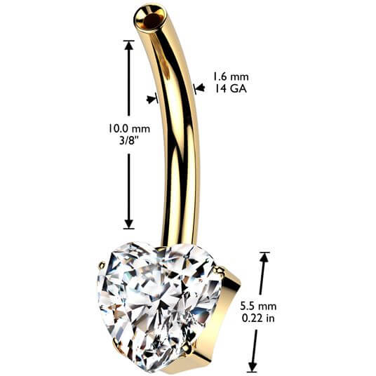 Titanium belly button pin heart zirconia Push-In