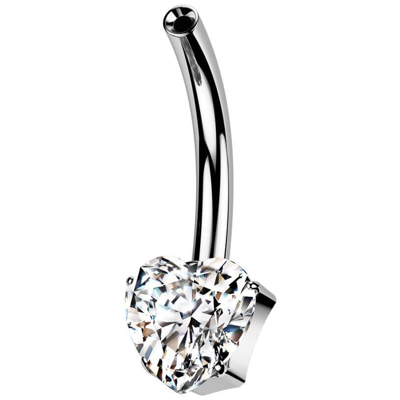 Titanium belly button pin heart zirconia Push-In
