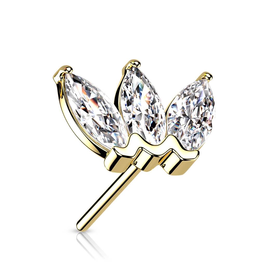 Oro 14 kt Superiore a 3 Zirconi Push-In