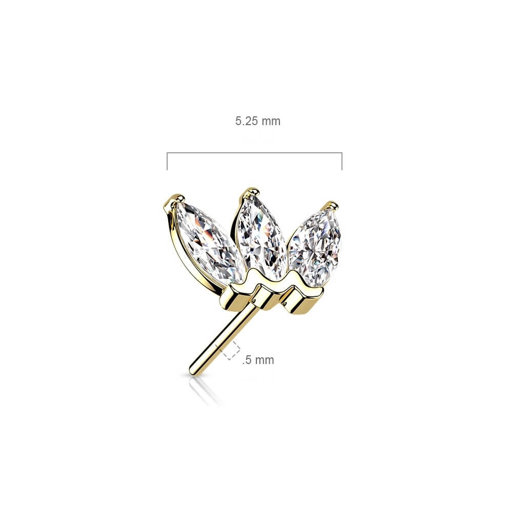 Oro 14 kt Superiore a 3 Zirconi Push-In