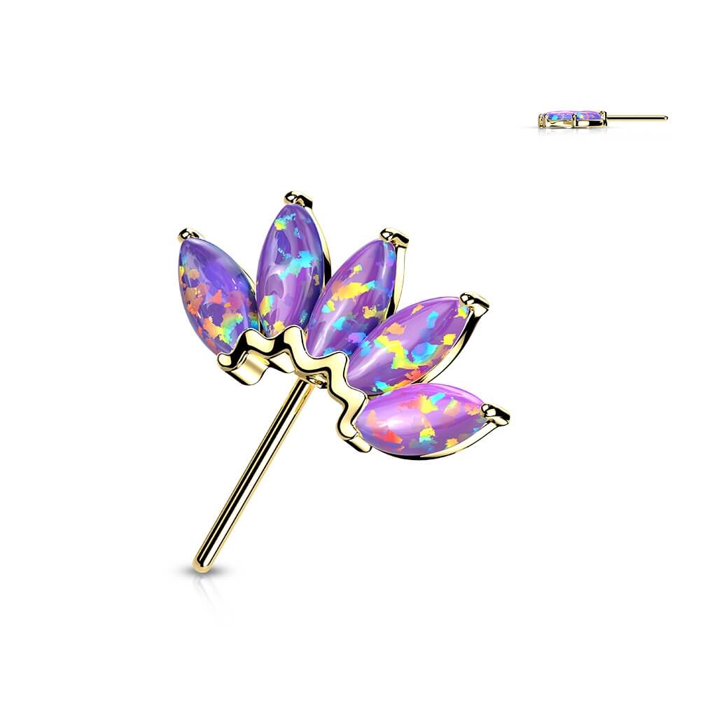 Solid Gold 14 Carat top 5 opals marquise cut Push-In
