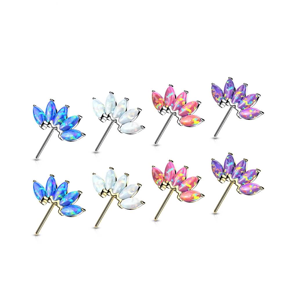 Solid Gold 14 Carat top 5 opals marquise cut Push-In