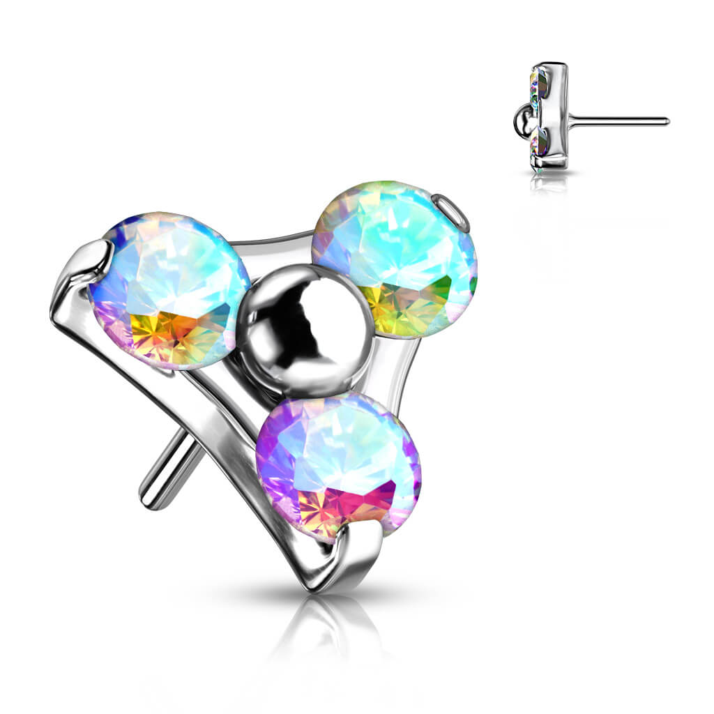 Titanio Superiore con triangolo argento e zirconi Push-In