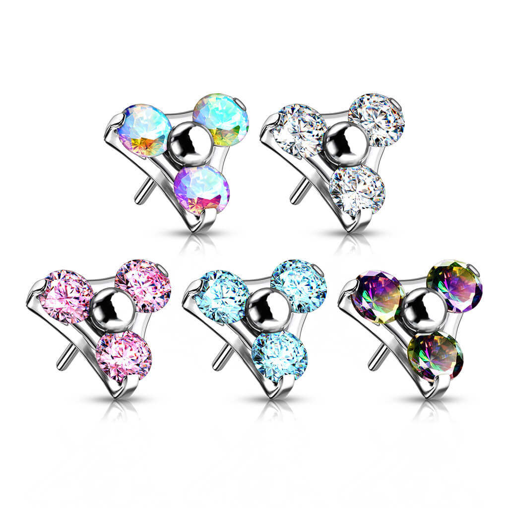Titanio Superiore con triangolo argento e zirconi Push-In