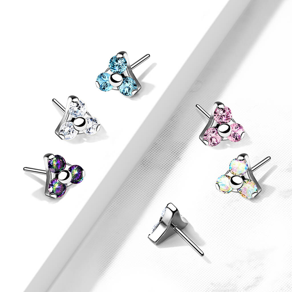 Titanio Superiore con triangolo argento e zirconi Push-In