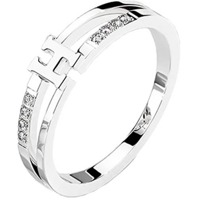 Argento e zirconi con centrale a forma di H