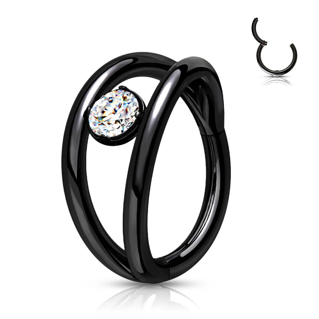 Anello Piercing Sfera d´argento con zircone Clicker