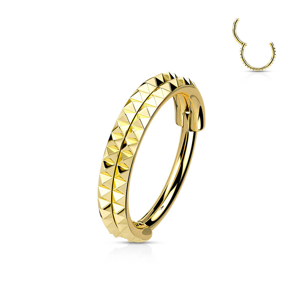 Anello Piercing Doppia linea dentellatura a piramide Clicker