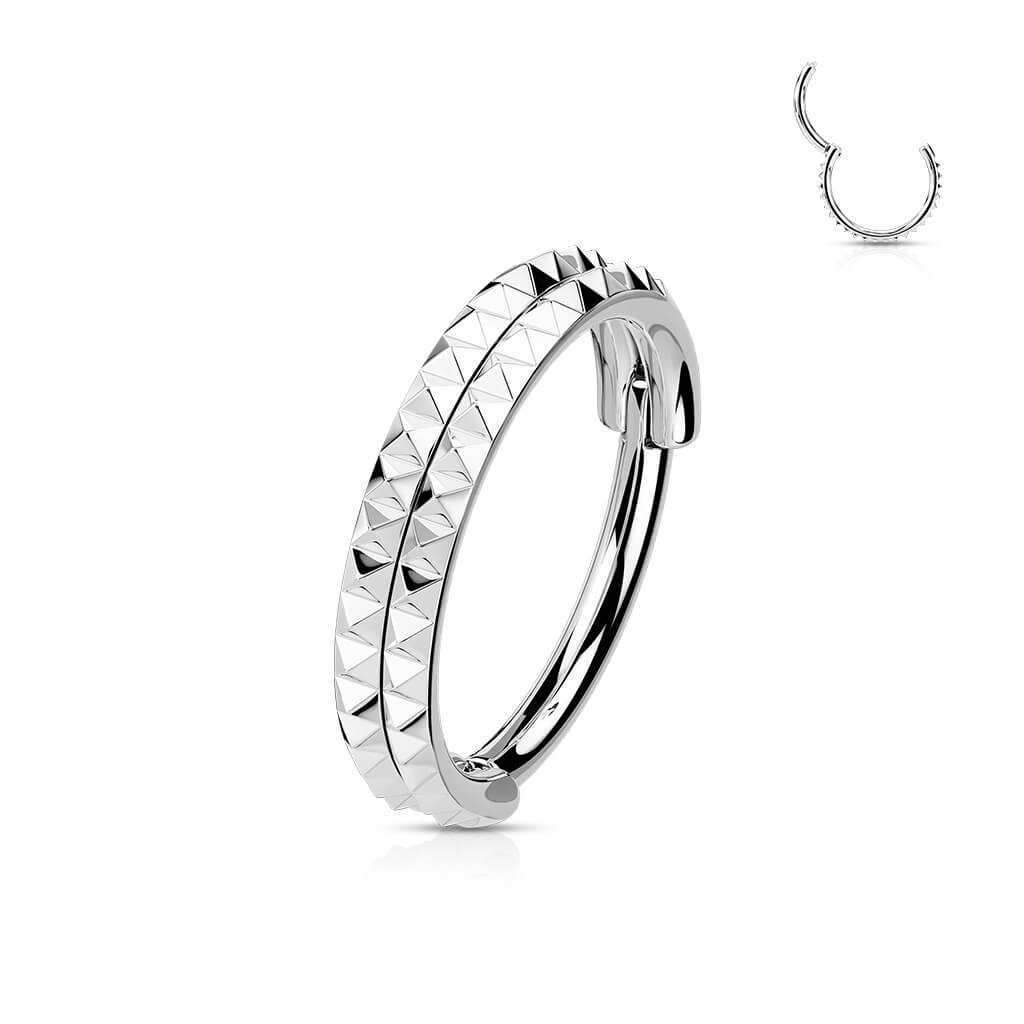 Anello Piercing Doppia linea dentellatura a piramide Clicker