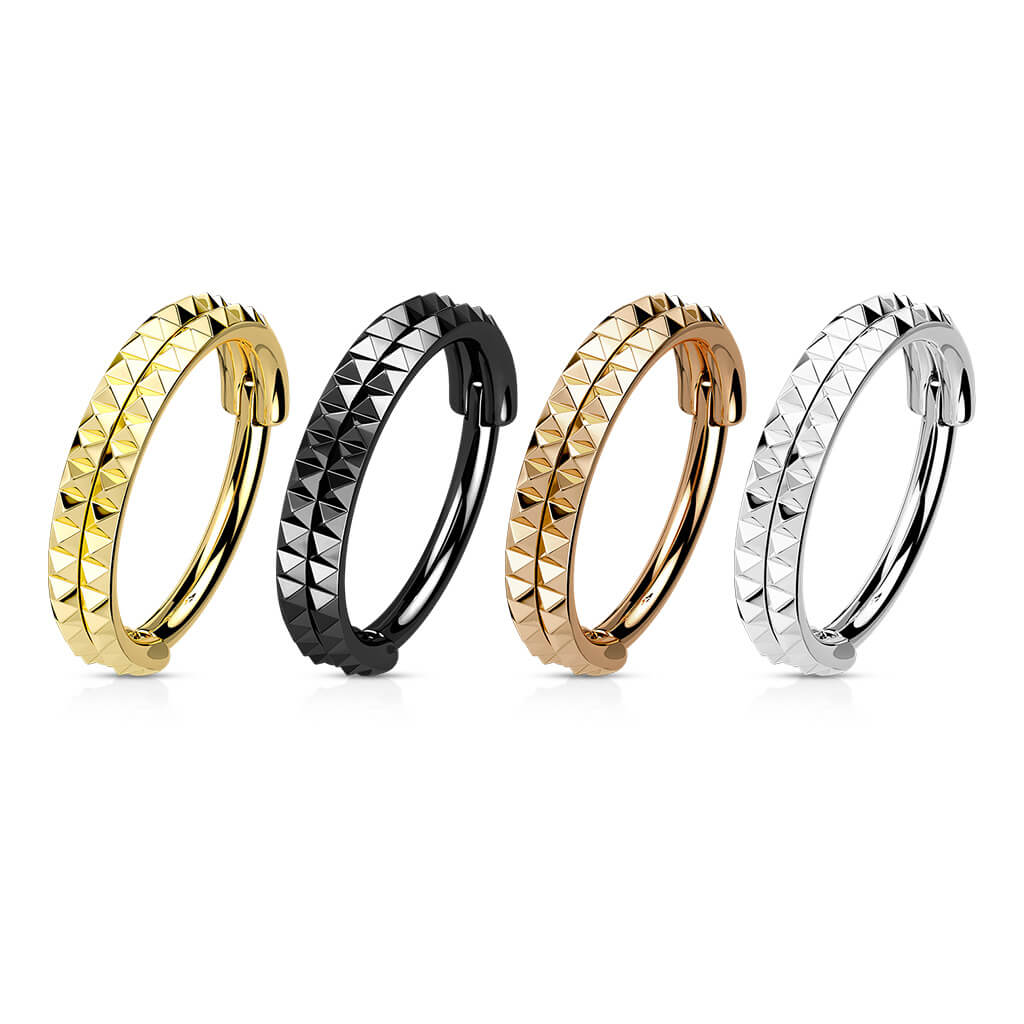 Anello Piercing Doppia linea dentellatura a piramide Clicker