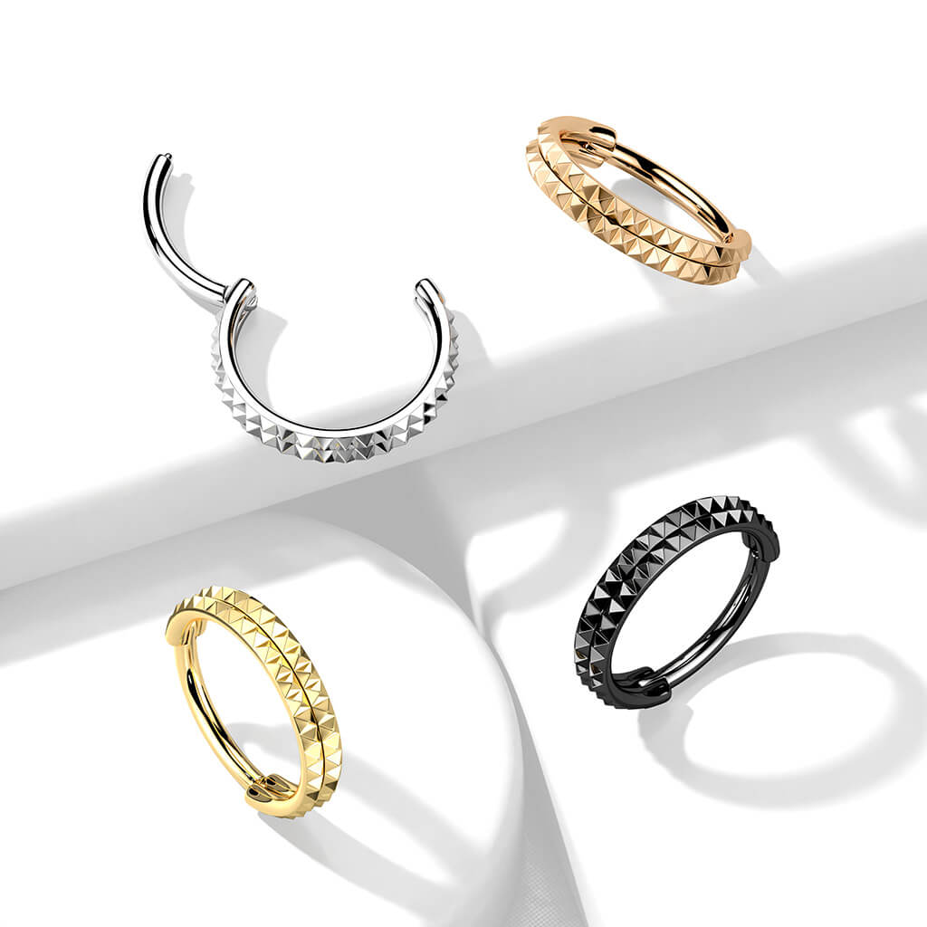 Anello Piercing Doppia linea dentellatura a piramide Clicker