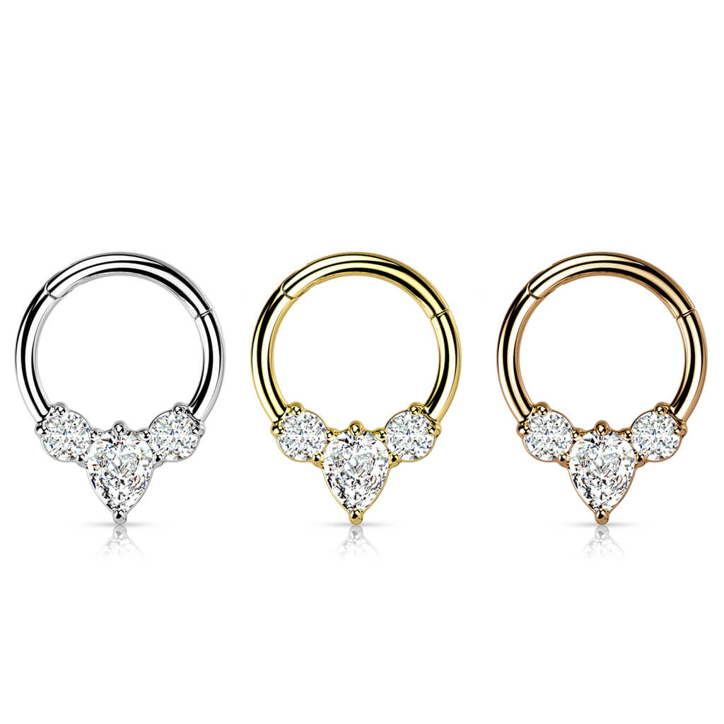 Anello Piercing Design "pera" di zirconi Clicker