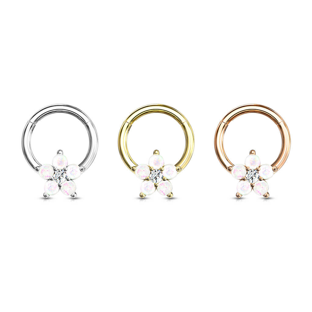 Anello Piercing Fiore di opali Clicker