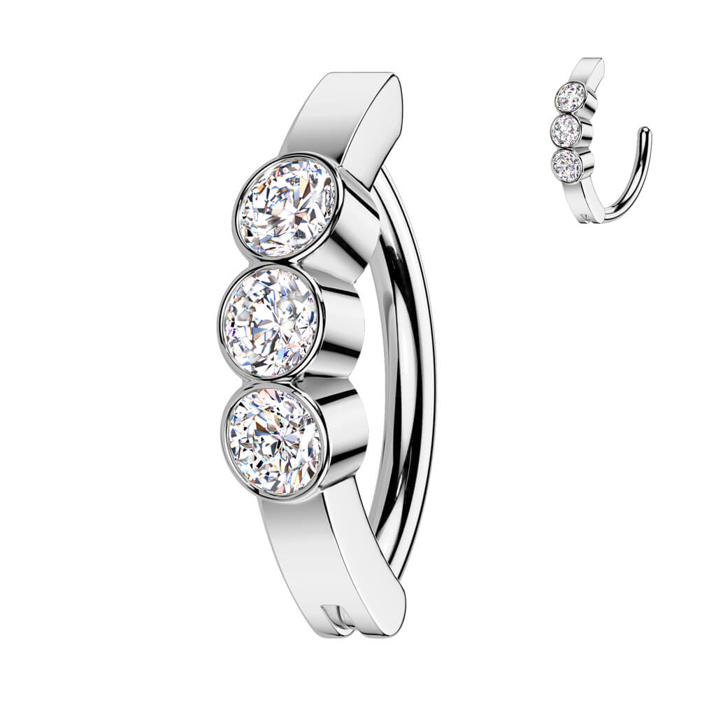 Belly Button Piercing three zirconias bezel setting