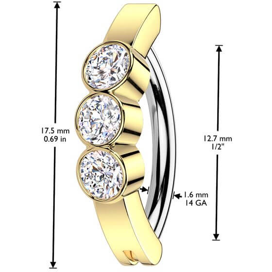 Belly Button Piercing three zirconias bezel setting
