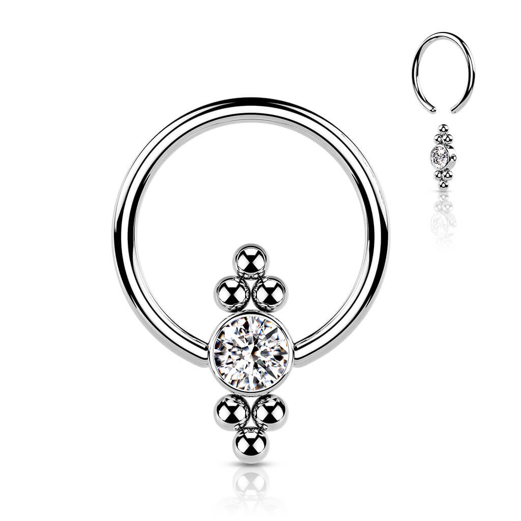 Ring Kugel Flach Zirkonia Klemmkugelring