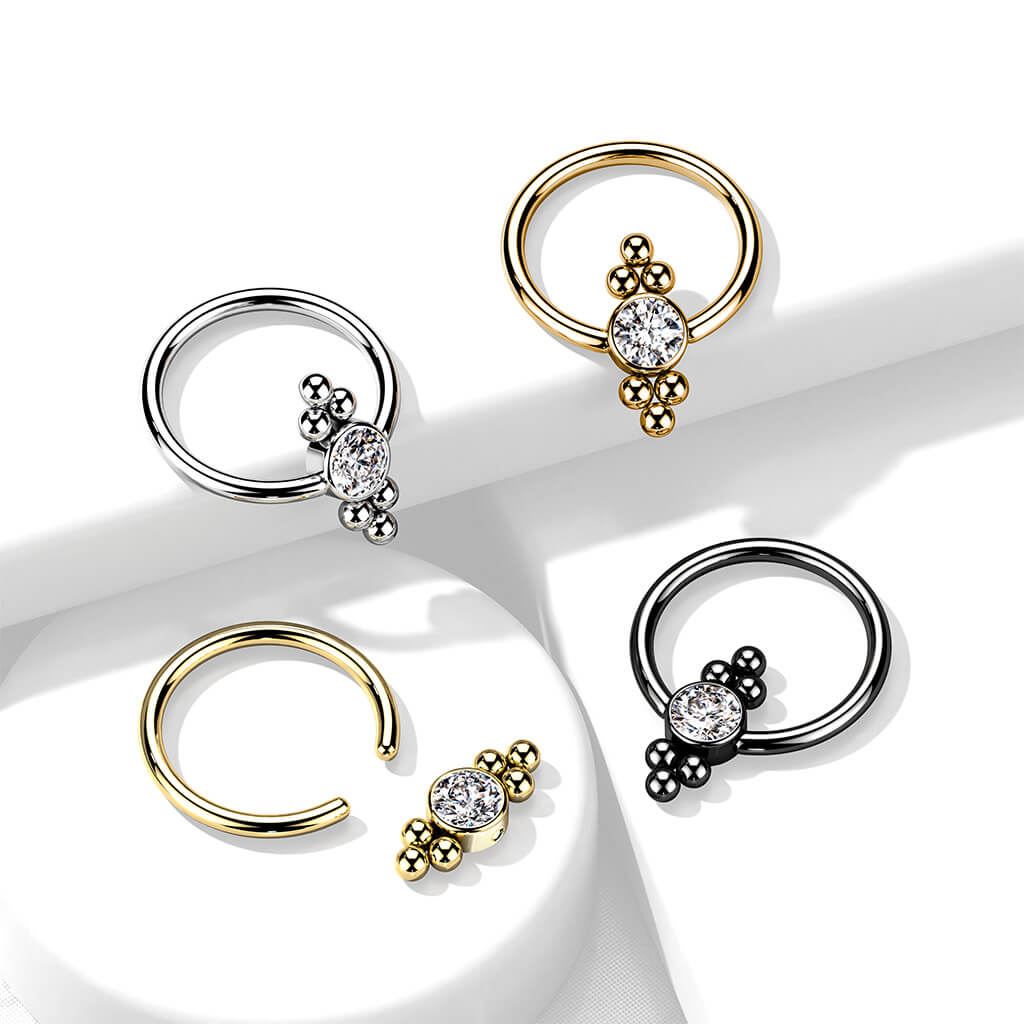 Ring Kugel Flach Zirkonia Klemmkugelring