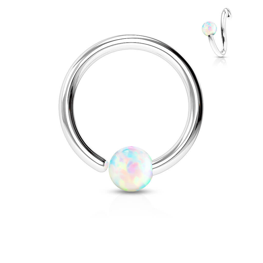 Anillo Bola Ópalo Plata Flexible