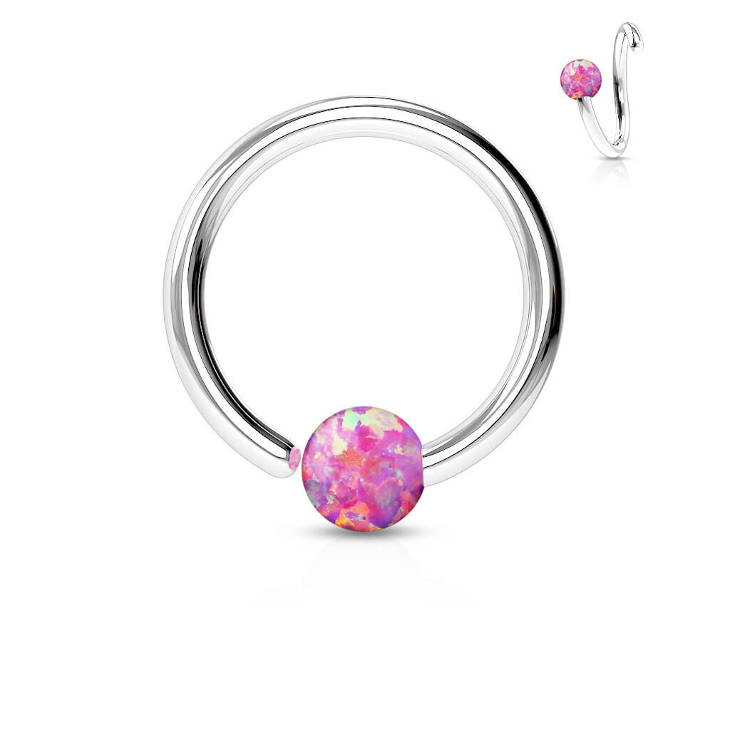 Anillo Bola Ópalo Plata Flexible
