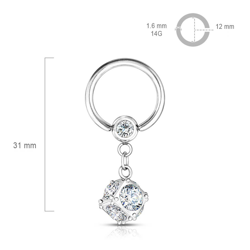 Anillo Bola Circonitas colgante Plata Cierre de bola