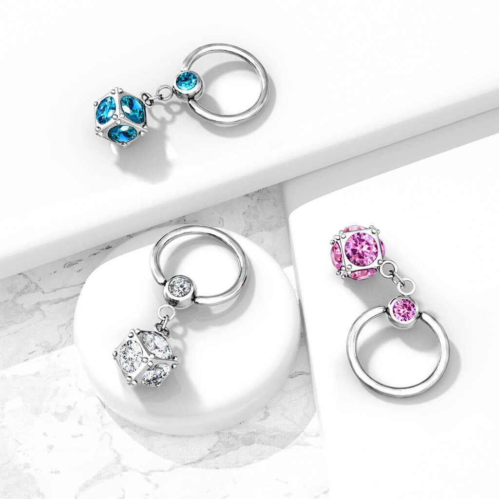 Anillo Bola Circonitas colgante Plata Cierre de bola