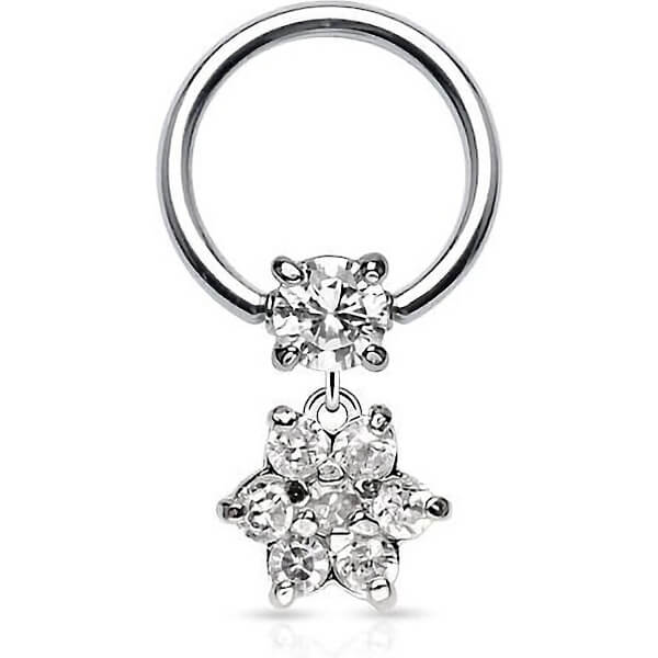 Ring Blume beweglich Zirkonia Silber Klemmkugelring