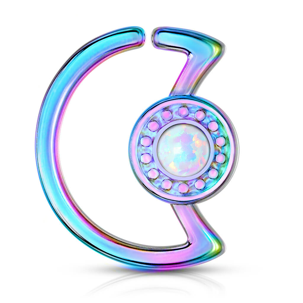 Anello Piercing Luna con opale Pieghevole