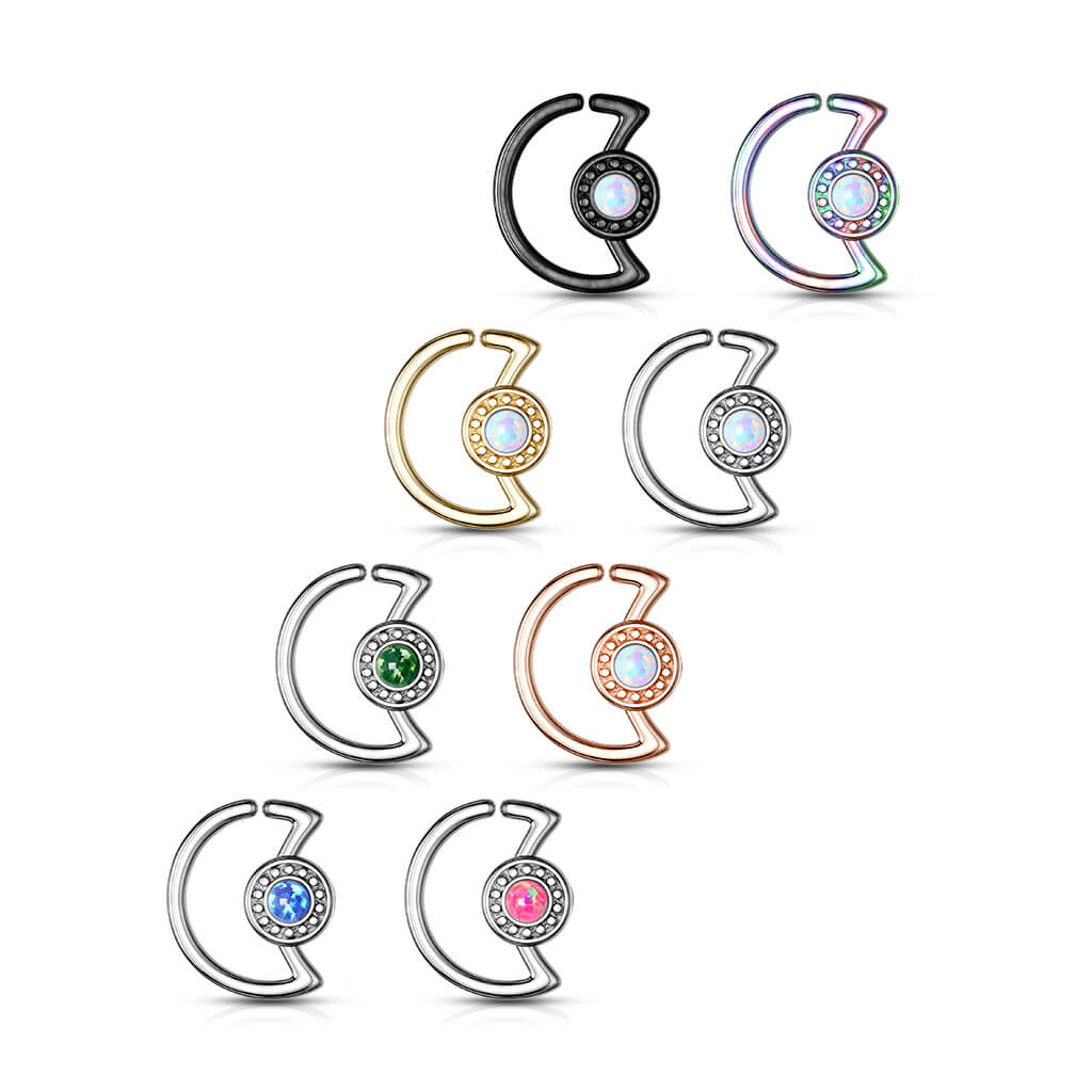 Anello Piercing Luna con opale Pieghevole