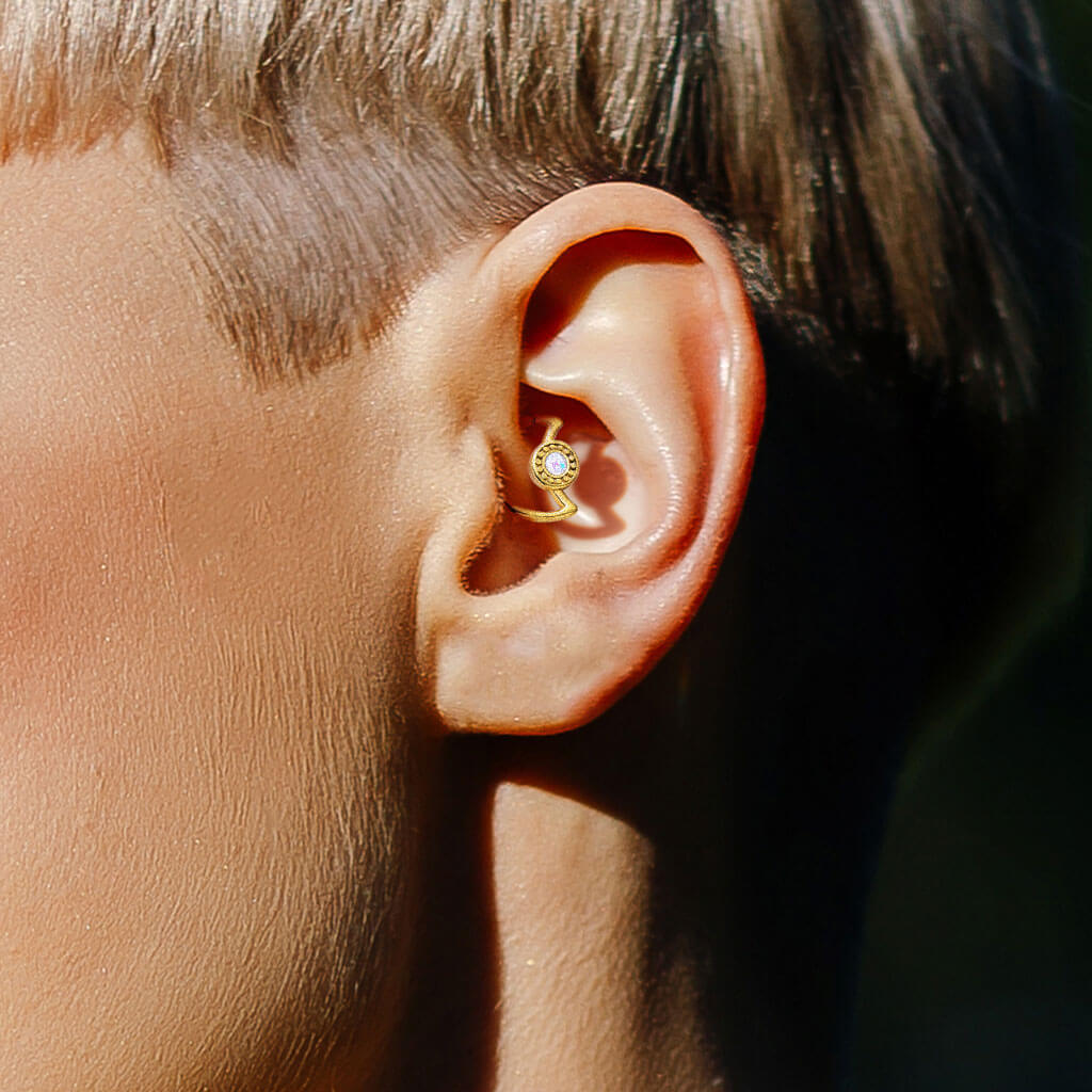 Anello Piercing Luna con opale Pieghevole