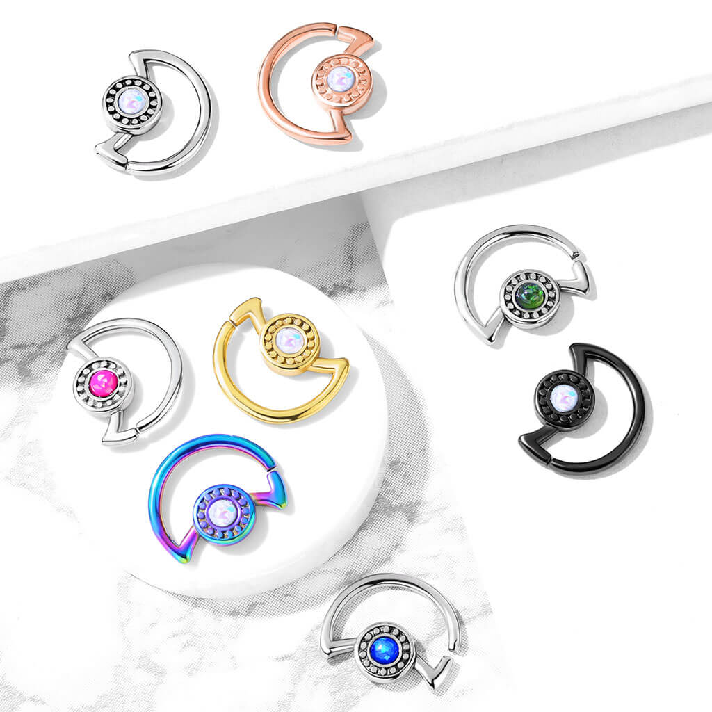 Anello Piercing Luna con opale Pieghevole