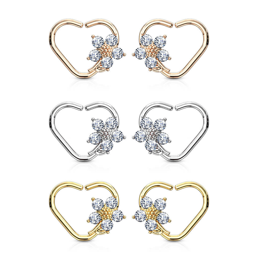 Ring Heart Flower Zirconia Bendable